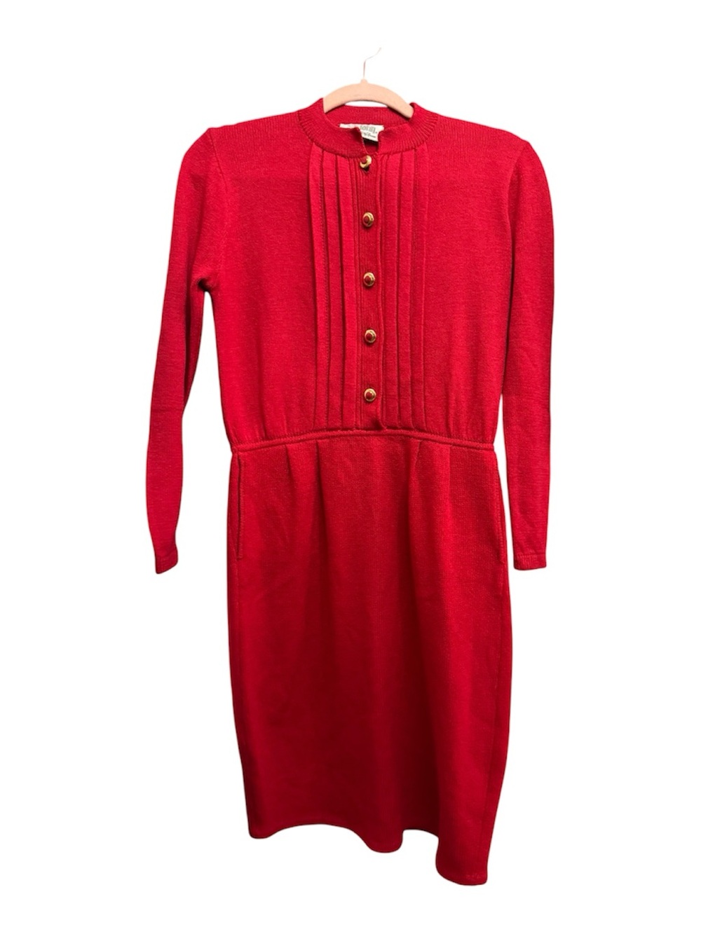 1980s St John for Saks Fifth Avenue Classic Red Long-Sleeve Knit Dress